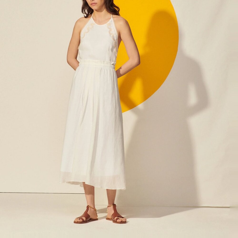SANDRO ! Long Backless Dress And Lace Trim ( EU/36)